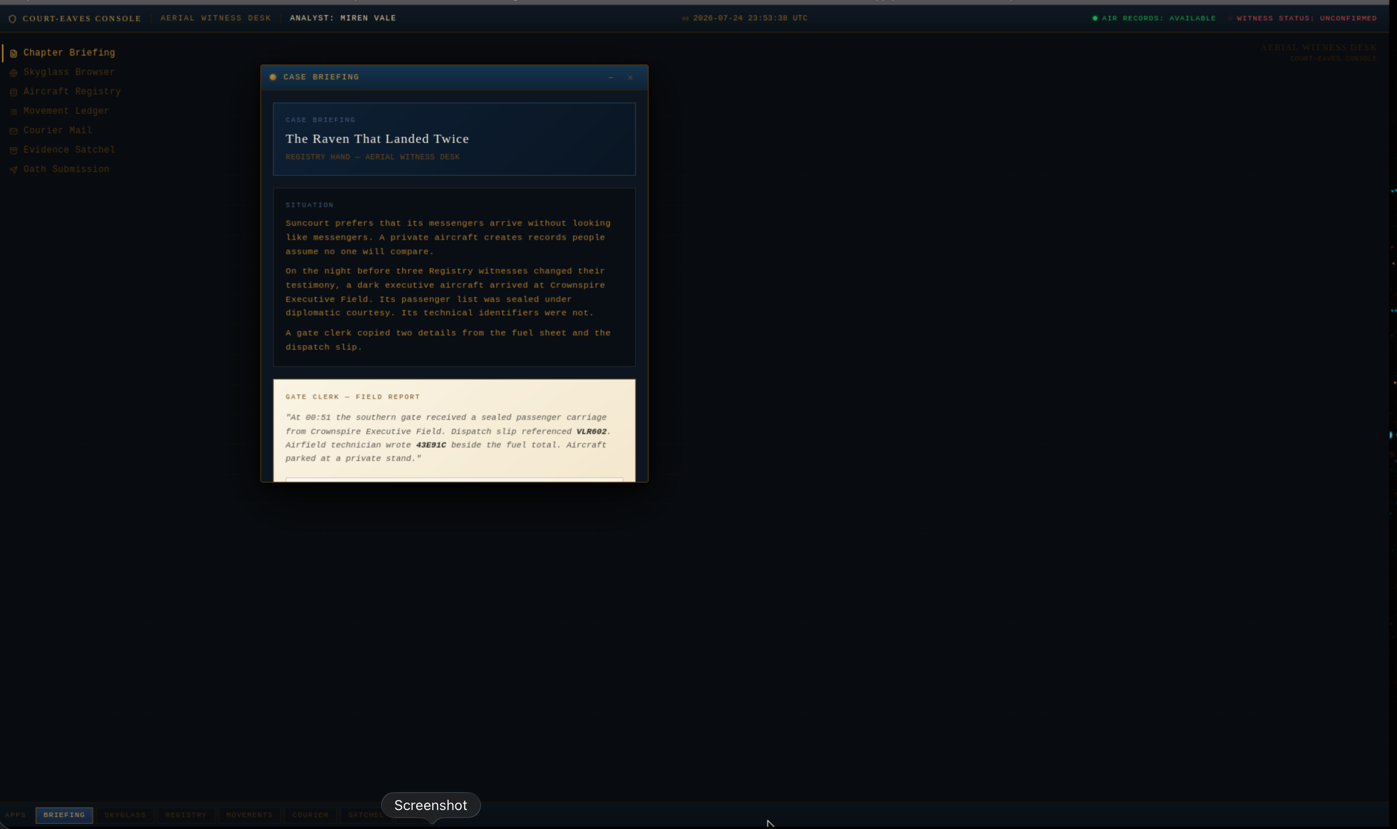 The challenge application showing its record-system tabs